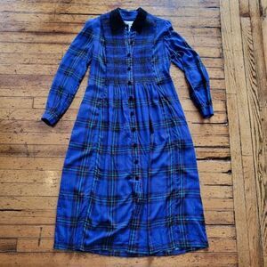 Karin Stevens Vintage Flannel Maxi Shirt‎ Dress Blue Size 8